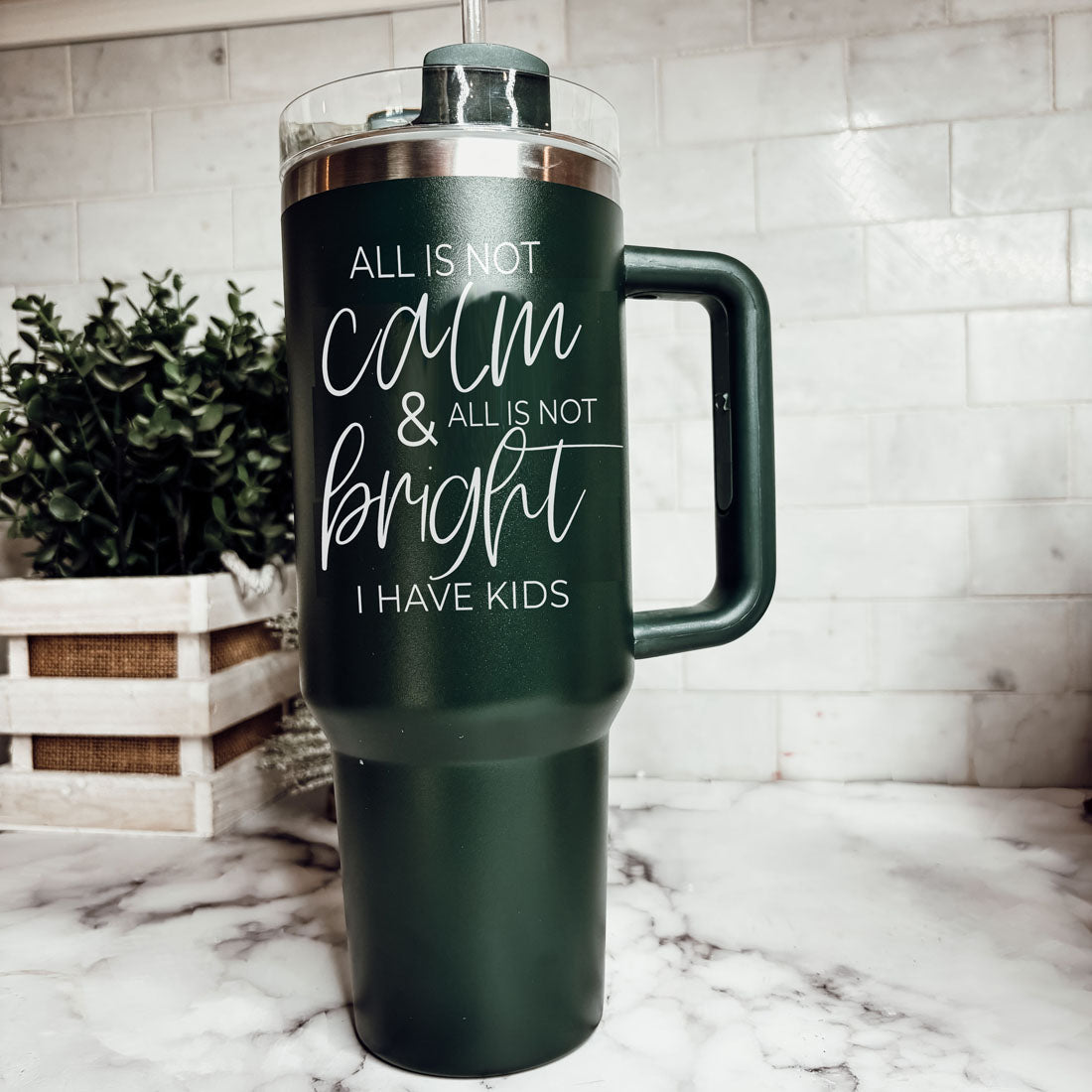 Green 40oz tumbler
Hunter green 40oz
Green tumbler with handle
Christmas stocking stuffer mom tumbler - all is not calm all is not bright I have kids
Holiday gift exchange tumbler - all is not calm and all is not bright I have kids 40oz
